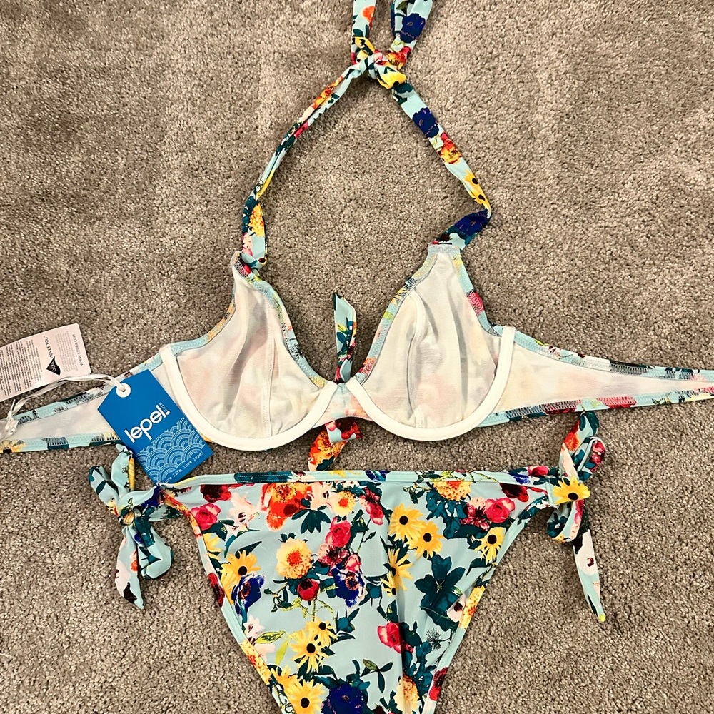 👙 Lepel Flower Power Ruffle Halter Bikini 32B UK 8/US 4 NWT - Picture 3 of 13